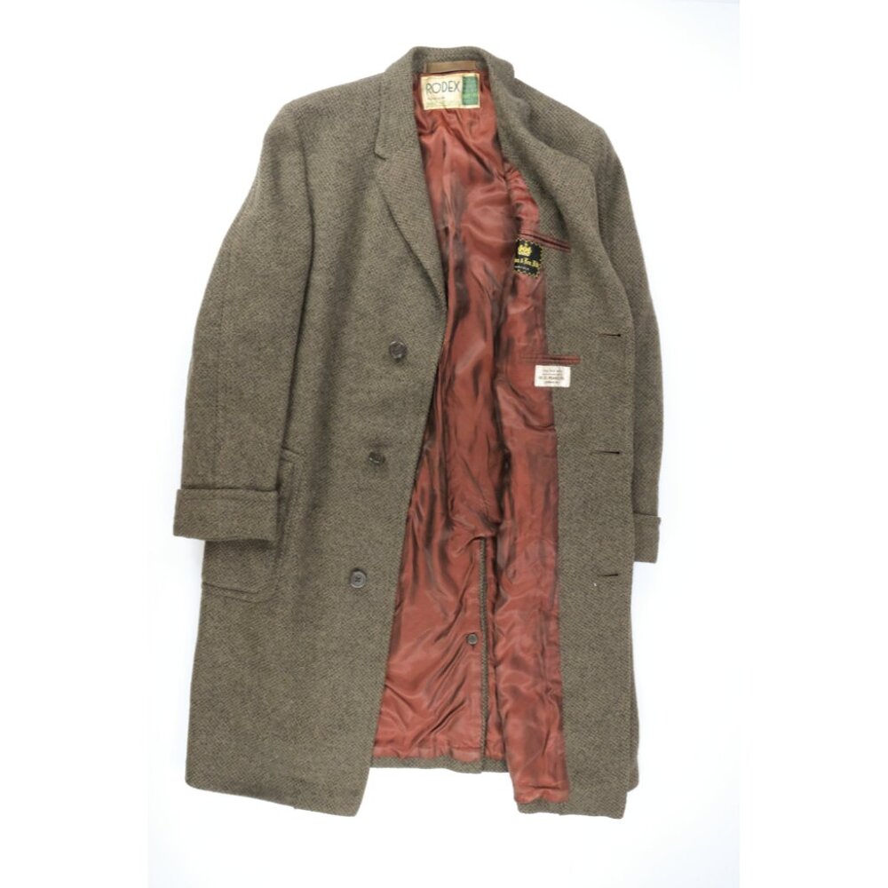 Vintage Rodex Of London Mens Size 42 Regular Tan Brown Wool Trench Coat Hidden - Picture 3 of 15